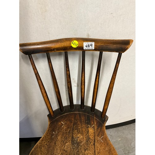 489 - GEORGIAN OAK SPINDLE BACKED STRETCHERED CHILDS CHAIR A/F