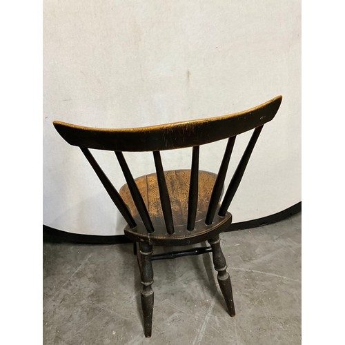 489 - GEORGIAN OAK SPINDLE BACKED STRETCHERED CHILDS CHAIR A/F
