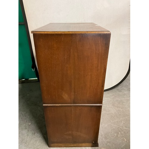490 - VINTAGE OAK TWO DOOR OVER TWO DRAWERS TALLBOY WITH CARVED PANEL FRONT H42