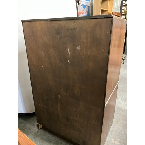 490 - VINTAGE OAK TWO DOOR OVER TWO DRAWERS TALLBOY WITH CARVED PANEL FRONT H42