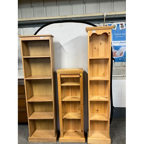 491 - TWO MODERN PINE BOOK SHELVES AND A BEECH EFFECT BOOK SHELF TALLEST H70”