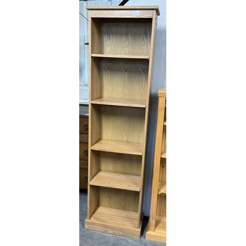 491 - TWO MODERN PINE BOOK SHELVES AND A BEECH EFFECT BOOK SHELF TALLEST H70”