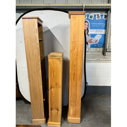 491 - TWO MODERN PINE BOOK SHELVES AND A BEECH EFFECT BOOK SHELF TALLEST H70”