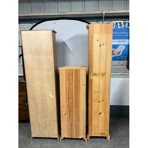 491 - TWO MODERN PINE BOOK SHELVES AND A BEECH EFFECT BOOK SHELF TALLEST H70”