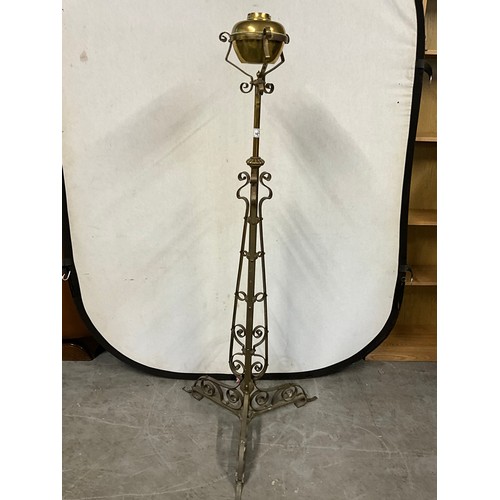 492 - VICTORIAN BRASS EFFECT CHURCH STYLE PEDASTAL WITH PARAFFIN LAMP BASE TO TOP H58
