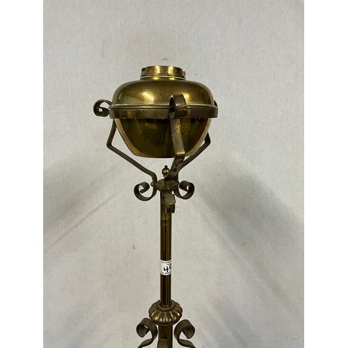 492 - VICTORIAN BRASS EFFECT CHURCH STYLE PEDASTAL WITH PARAFFIN LAMP BASE TO TOP H58
