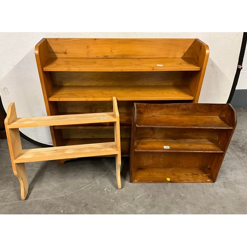 493 - THREE BOOK SHELVES TO INCLUDE A PINE WALL SHELF A.F