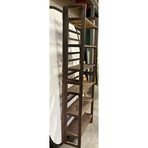 494 - OAK GALLERY BOOK CASE A/F AND A PAINTED FOLDING OPEN BOOK SHELF A/F