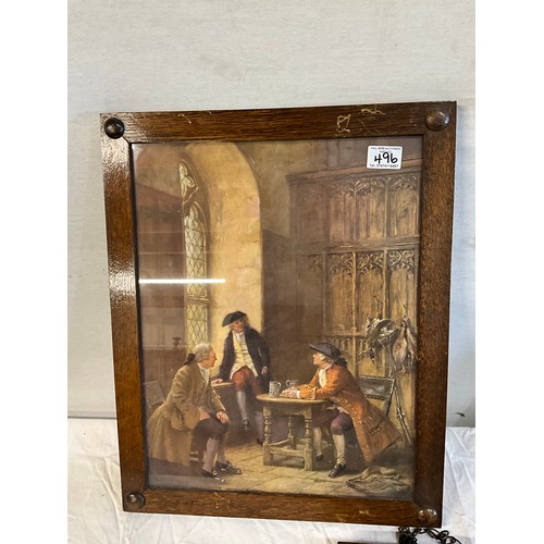 496 - THREE OAK FRAMED TAVERN PRINTS A/F