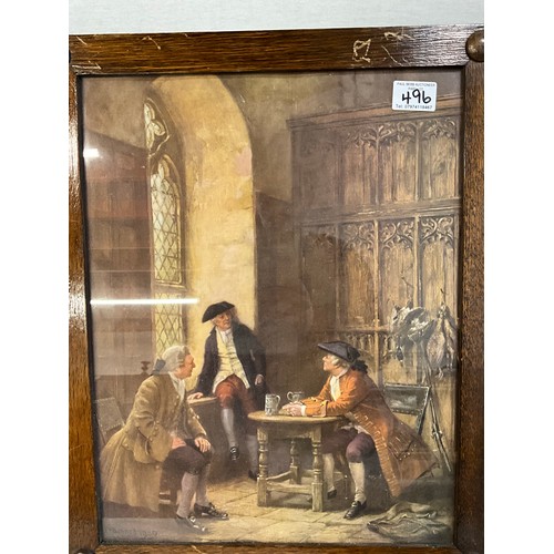 496 - THREE OAK FRAMED TAVERN PRINTS A/F