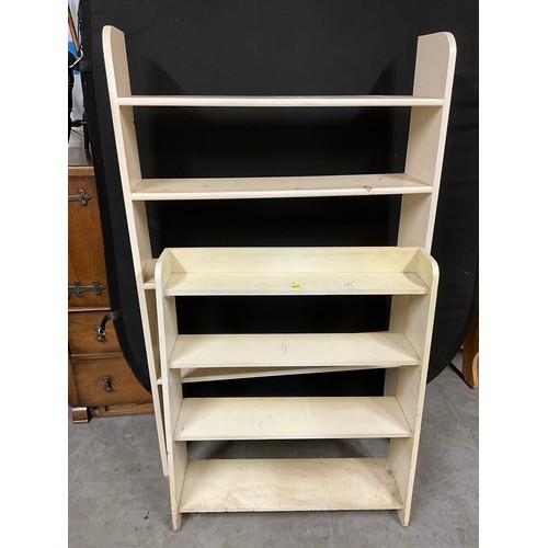 497 - TWO PAINTED OPEN BOOK SHELVES