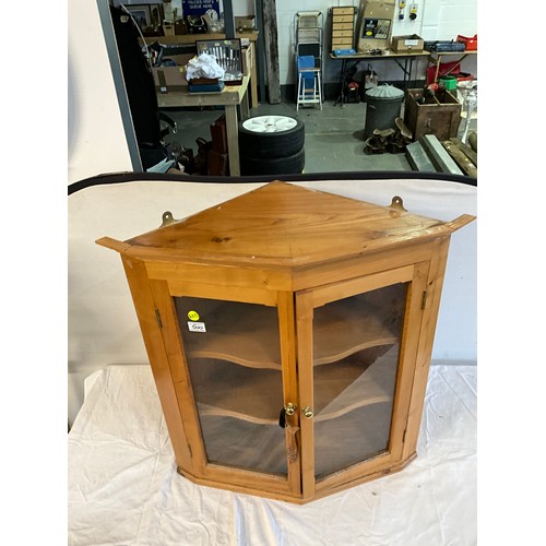 500 - REPRODUCTION PINE TWO DOOR CORNER CUPBOARD WITH SHAPED SHELF INTERIOR