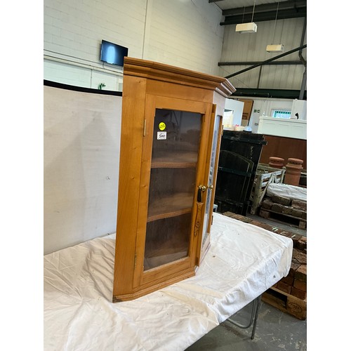 500 - REPRODUCTION PINE TWO DOOR CORNER CUPBOARD WITH SHAPED SHELF INTERIOR