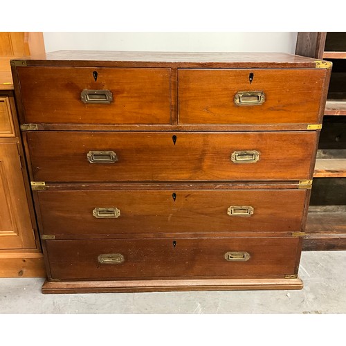 505 - GEORGIAN MAHOGANY TWO OVER THREE CAMPAIGN CHEST WITH BRASS FITTINGS A/F H37