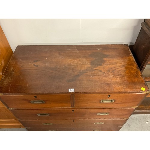505 - GEORGIAN MAHOGANY TWO OVER THREE CAMPAIGN CHEST WITH BRASS FITTINGS A/F H37