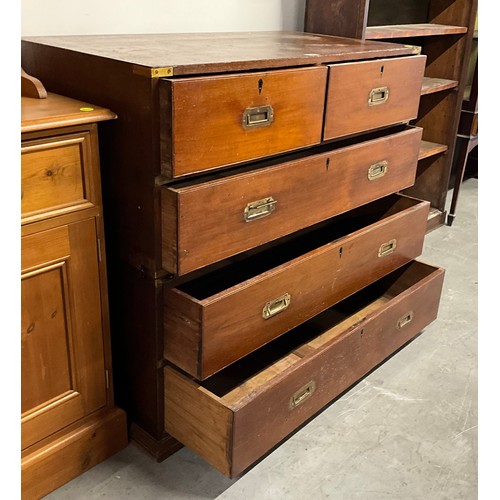 505 - GEORGIAN MAHOGANY TWO OVER THREE CAMPAIGN CHEST WITH BRASS FITTINGS A/F H37