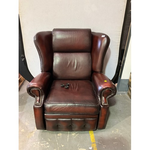 521 - OXBLOOD LEATHER CHESTERFIELD STYLE FIRE SIDE RECLINING CHAIR A/F