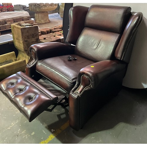 521 - OXBLOOD LEATHER CHESTERFIELD STYLE FIRE SIDE RECLINING CHAIR A/F