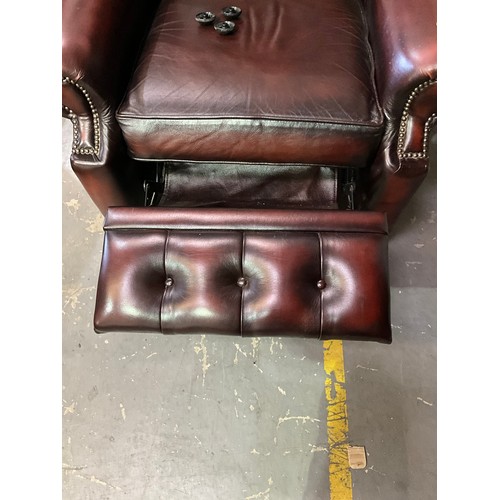 521 - OXBLOOD LEATHER CHESTERFIELD STYLE FIRE SIDE RECLINING CHAIR A/F