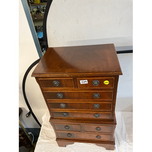 529 - REPRODUCTION MAHOGANY MINIATURE CHEST ON CHEST WITH EIGHT DRAWERS A/F