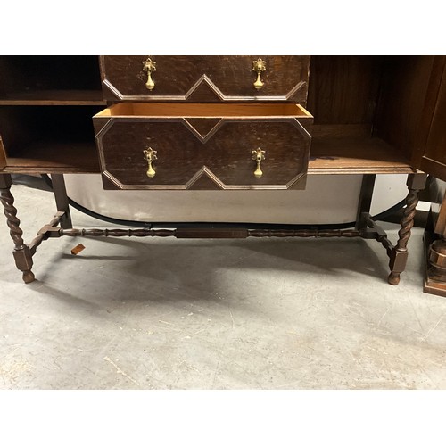 532 - VINTAGE OAK BARLEY TWIST WITH STRETCHERED BASE TWO DRAW FLANKED BY TWO DOORS SIDEBOARD A/F