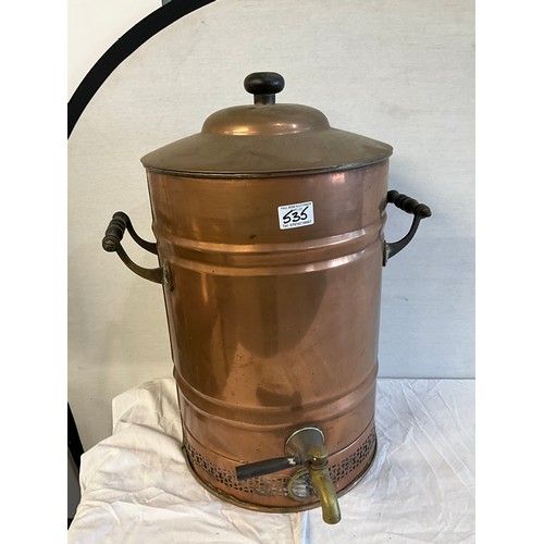 535 - VINTAGE COPPER WATER BOILER WITH TWIN HANDLES COMPLETE WITH BRASS TAP
