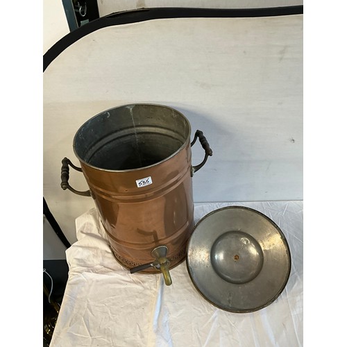 535 - VINTAGE COPPER WATER BOILER WITH TWIN HANDLES COMPLETE WITH BRASS TAP