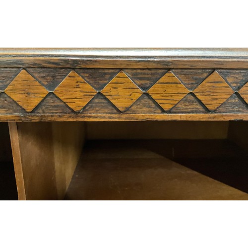 536 - VINTAGE OAK MIRROR BACKED  STRETCHERED BASE TWO DOOR SIDEBOARD WITH THREE DRAWERS TO INTERIOR AND CA... 