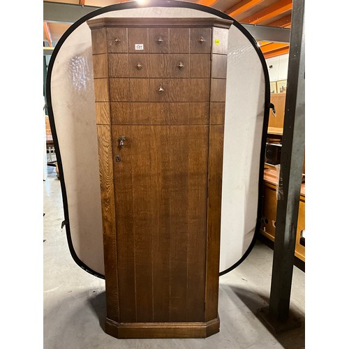 537 - VINTAGE OAK ART DECO STYLE HALL ROBE WITH PULL OUT SLIDE H70