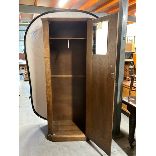 537 - VINTAGE OAK ART DECO STYLE HALL ROBE WITH PULL OUT SLIDE H70