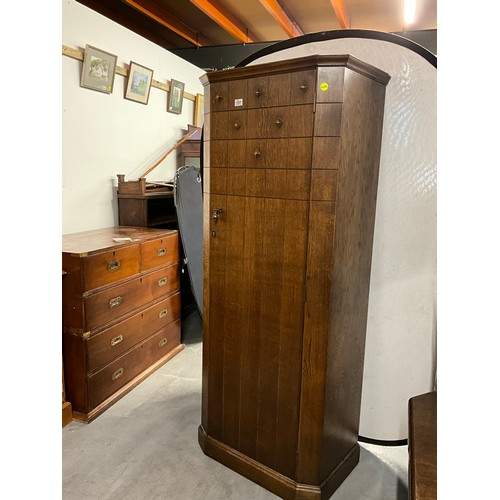 537 - VINTAGE OAK ART DECO STYLE HALL ROBE WITH PULL OUT SLIDE H70
