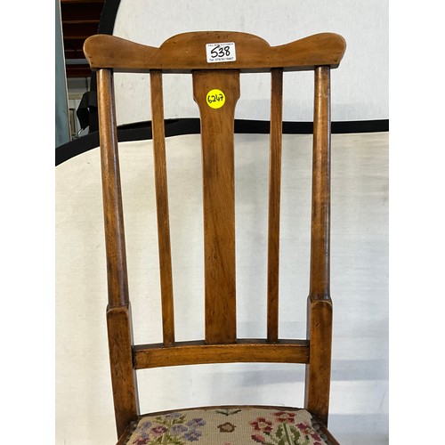 538 - MAHOGANY STRETCHERED UPHOLSTERED CHILDS CHAIR