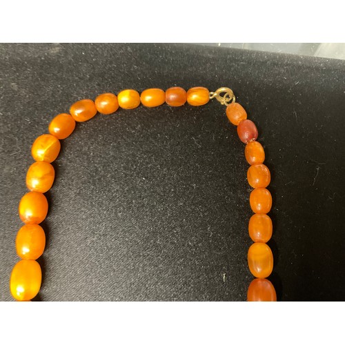 81 - TWO AMBER NECKLACES AND A PAIR OF EARINGS A/F TOTAL WEIGHT 45.2G