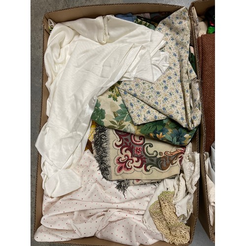 200 - THREE BOXES OF LINEN AND FABRIC