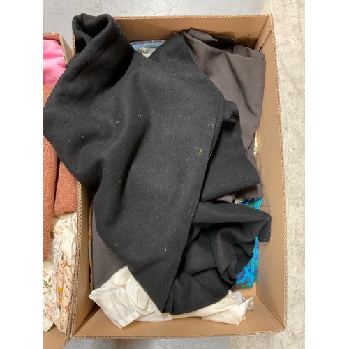 200 - THREE BOXES OF LINEN AND FABRIC