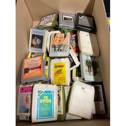 208 - BOX OF VINTAGE 8 TRACK TAPES TO INCLUDE A FIST FULL OF DOLLARS, NANA MOUSKOURI ETC