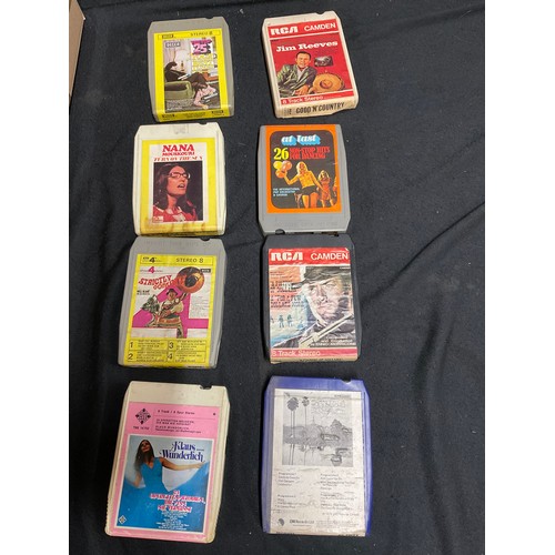 208 - BOX OF VINTAGE 8 TRACK TAPES TO INCLUDE A FIST FULL OF DOLLARS, NANA MOUSKOURI ETC