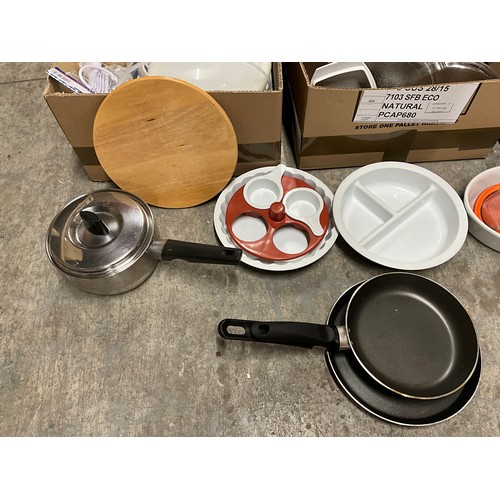 221 - THREE BOXES OF KITCHEN ITEMS TO INCLUDE PYREX