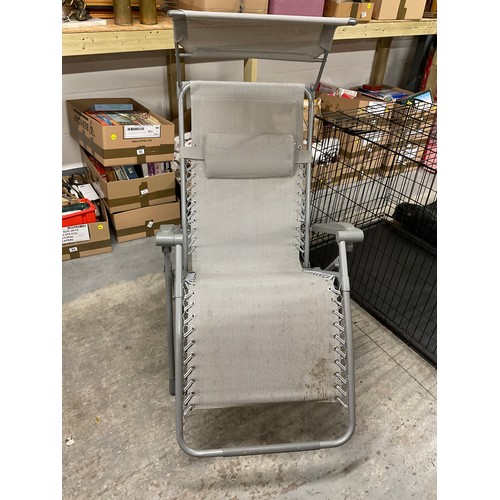 59 - ONE FOLDING EXTRA LARGE DOG TRAVEL CAGE  H32” W48” D30” AND A RECLINING GARDEN CHAIR