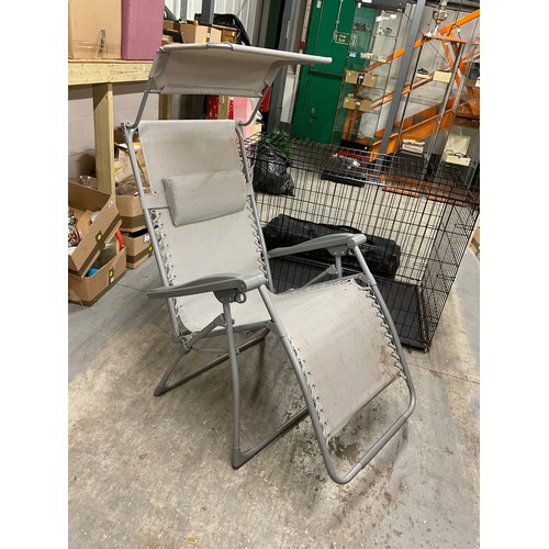 59 - ONE FOLDING EXTRA LARGE DOG TRAVEL CAGE  H32” W48” D30” AND A RECLINING GARDEN CHAIR