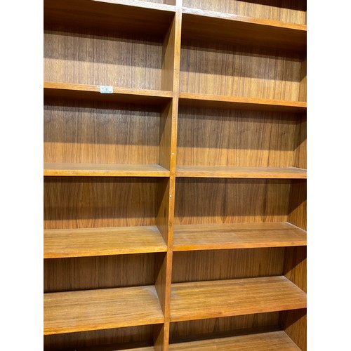 379 - ONE LARGE VINTAGE TEAK BOOK CASE AND SMALL BOOKCASE H 88’ W 52’ D 12’, H 31’ W 52’ D 8’