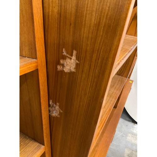 379 - ONE LARGE VINTAGE TEAK BOOK CASE AND SMALL BOOKCASE H 88’ W 52’ D 12’, H 31’ W 52’ D 8’
