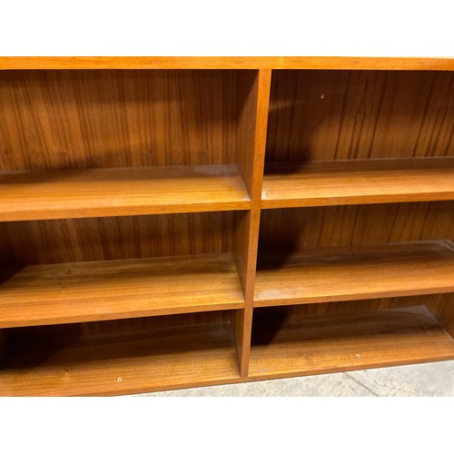 379 - ONE LARGE VINTAGE TEAK BOOK CASE AND SMALL BOOKCASE H 88’ W 52’ D 12’, H 31’ W 52’ D 8’