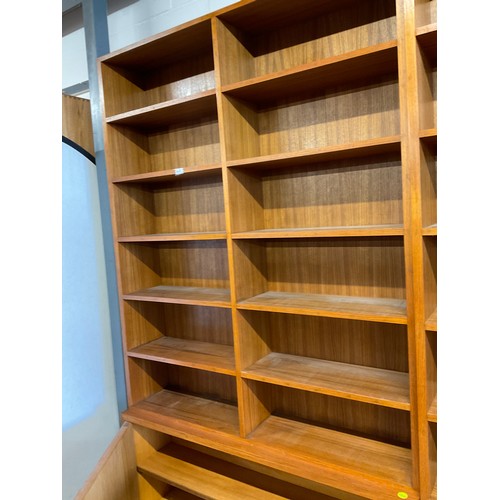 378 - ONE LARGE   VINTAGE TEAK BOOK CASE AND SMALL BOOK CASE H 88’ W 52’ D 12’, H 31’ W 52’ D 8’