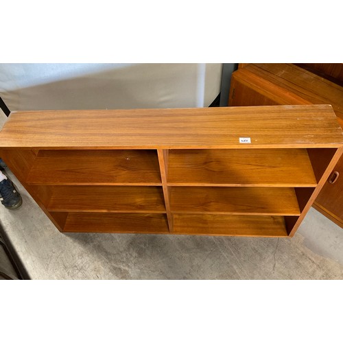 378 - ONE LARGE   VINTAGE TEAK BOOK CASE AND SMALL BOOK CASE H 88’ W 52’ D 12’, H 31’ W 52’ D 8’