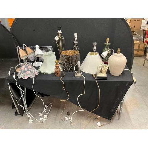 195 - TWO BOXES OF TABLE LAMPS, SHADES AND CEILING LIGHTS