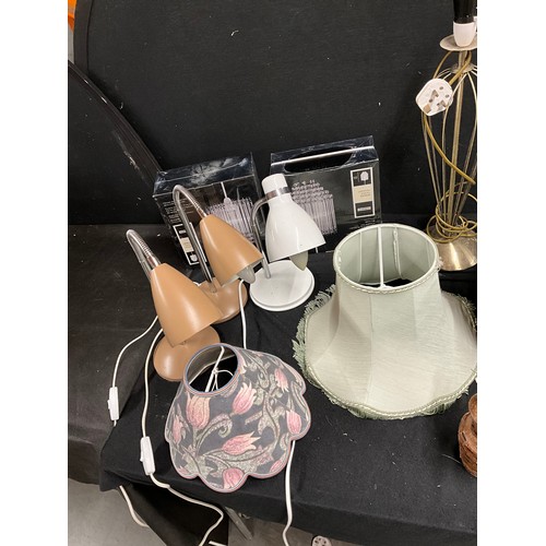 195 - TWO BOXES OF TABLE LAMPS, SHADES AND CEILING LIGHTS