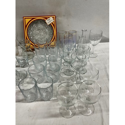 231 - THREE BOXES OF GLASSWARE TO INCLUDE AN AMBER GLASS LEMONADE SET
