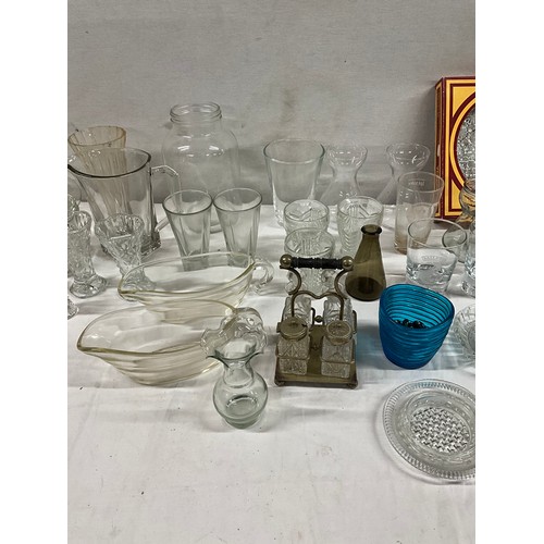 231 - THREE BOXES OF GLASSWARE TO INCLUDE AN AMBER GLASS LEMONADE SET