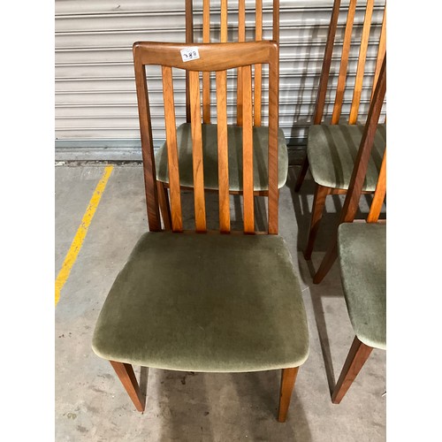 388 - SET OF SIX TEAK G PLAN DINING CHIARS WITH GREEN UPHOLSTERED SEATS H36